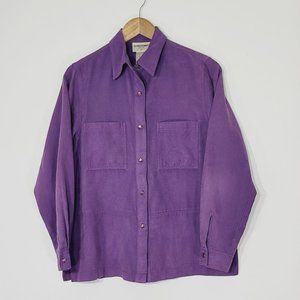 Alfred Dunner Petites Long Sleeve Casual Button Down Soft Shirt Purple Womens 6P